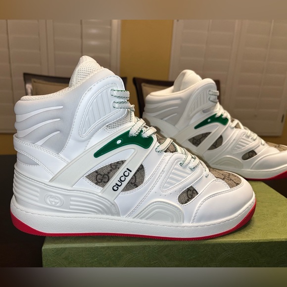 New Gucci High Top GG Supreme Logo White Tan Sneaker Shoes Size UK 10 / US 10.5 - Picture 4 of 15